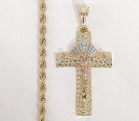 Plated Tri-Color Cross 4mm Rope/Braided Chain Necklace*
