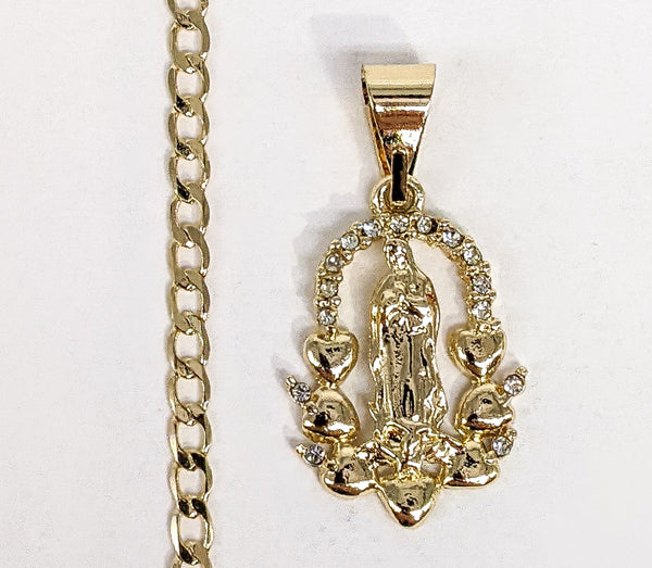 Plated Dainty Virgin Mary 3mm Cuban Chain Necklace