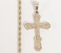 Plated Cross 4mm Rope/Braided Chain Necklace