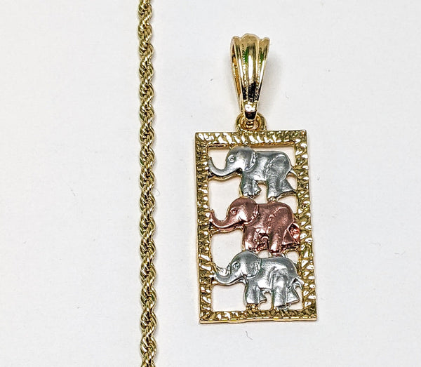 Plated Tri-Color Elephant 2mm Rope/Braided Chain Necklace