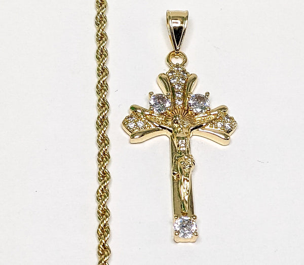 Plated Cross 3mm Rope/Braided Chain Necklace