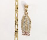 Plated Tri-Color Virgin Mary 5mm Figaro Chain Necklace
