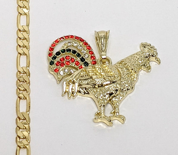 Plated Rooster 5mm Figaro Chain Necklace