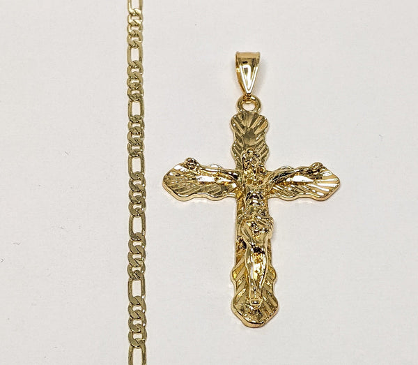 Plated Cross 3mm Figaro Chain Necklace