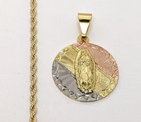 Plated Tri-Color Virgin Mary 2mm Rope/Braided Chain Necklace