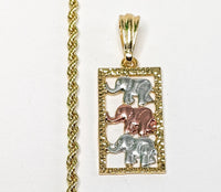 Plated Tri-Color Elephant 3mm Rope/Braided Chain Necklace