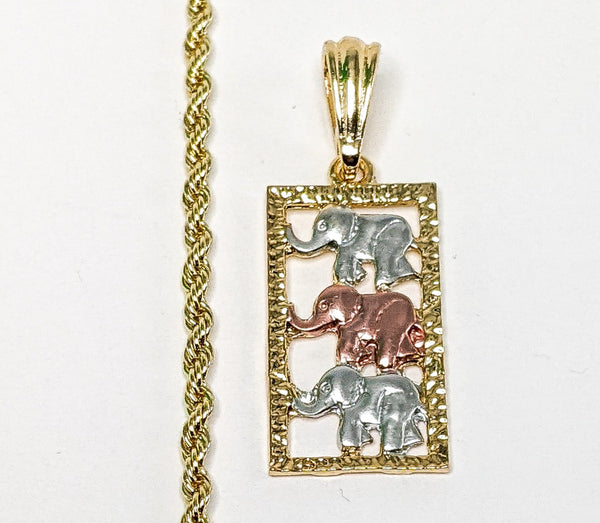 Plated Tri-Color Elephant 3mm Rope/Braided Chain Necklace