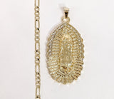 Plated Virgin Mary 4mm Figaro Chain Necklace