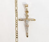 Plated Tri-Color Cross 4mm Figaro Chain Necklace