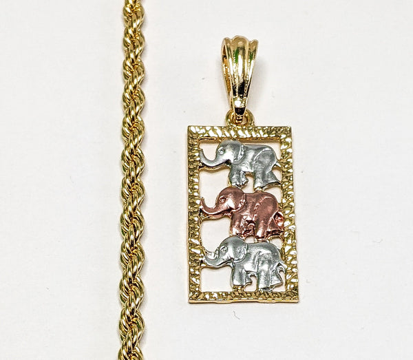 Plated Tri-Color Elephant 4mm Rope/Braided Chain Necklace