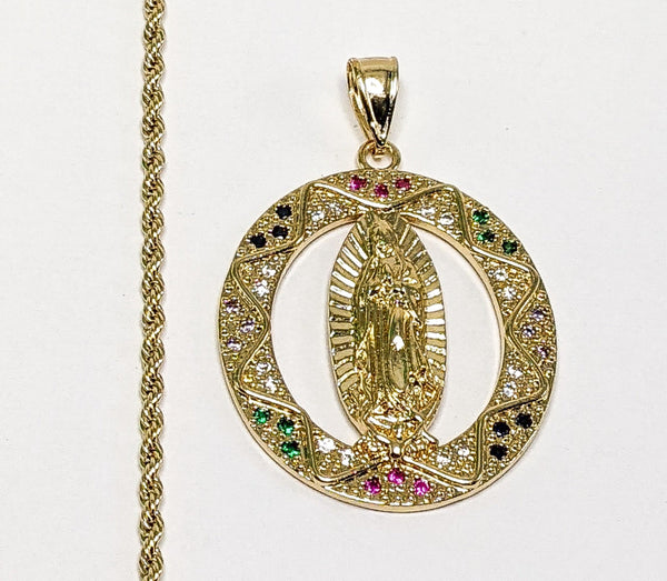 Plated Virgin Mary 2mm Rope/Braided Chain Necklace