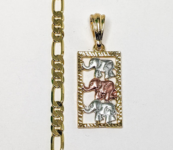 Plated Tri-Color Elephant 5mm Figaro Chain Necklace