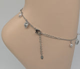 Rhodium Plated Heart with Pearls Anklet
