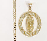 Plated Virgin Mary 4mm Figaro Chain Necklace