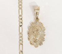 Plated Virgin Mary 4mm Figaro Chain Necklace