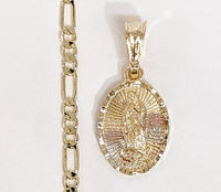 Plated Tri-Color Virgin Mary 4mm Figaro Chain Necklace