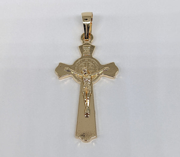 Plated Cross with Saint Benedict Pendant