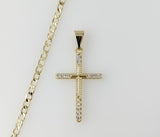 Plated Small Cross 14K 3mm Cuban Chain Necklace