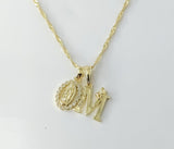 Plated Dainty Letter "M" Virgin Mary Double Pendants 14K Twist Chain Necklace