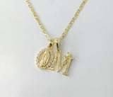 Plated Dainty Letter "M" Virgin Mary Double Pendants 2.5mm Star Chain Necklace