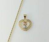Gold plated tri-color heart shaped necklace with braided chain and rope detail.

Gold plated tri-color heart pendant nec