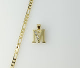 Plated Dainty Letter "M" 3mm Figaro Chain Necklace