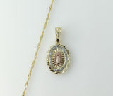 Gold plated 14K twist chain necklace with Virgin Mary charm in intricate design style.
