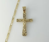 Plated Cross 4mm 14K Diamond Cut Figaro Chain Necklace