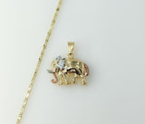 A gold plated solid chain necklace featuring a tri-color elephant 2mm star pendant.

Gold plated chain and star necklace