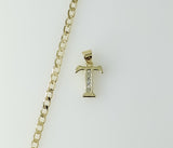 14k gold plated dainty chain necklace with letter "T" pendant and Cuban link design.

14k gold plated Cuban chain neckla