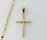 Plated Small Cross 3mm Flat Mariner Anchor Chain Necklace