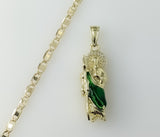Plated Dainty Multicolor Saint Jude Pendant With Optional 14K 3mm Flat Mariner Anchor Chain Necklace