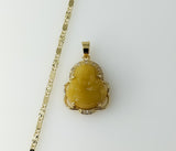 Gold plated Buddha pendant hangs from a dainty solid 2mm star chain necklace.