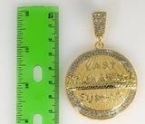 A gold plated pendant featuring a detailed Last Supper scene.
A gold plated pendant in the shape of The Last Supper.
A g