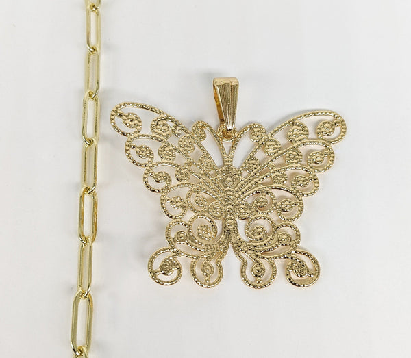 Plated Butterfly Pendant and Chain Set