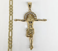 Plated Cross 4mm 14K Diamond Figaro Chain Necklace