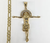 Plated Cross 4mm 14K Diamond Figaro Chain Necklace