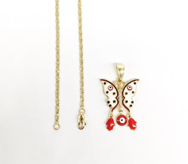 Plated Butterfly With Eyes Pendant and Chain Set