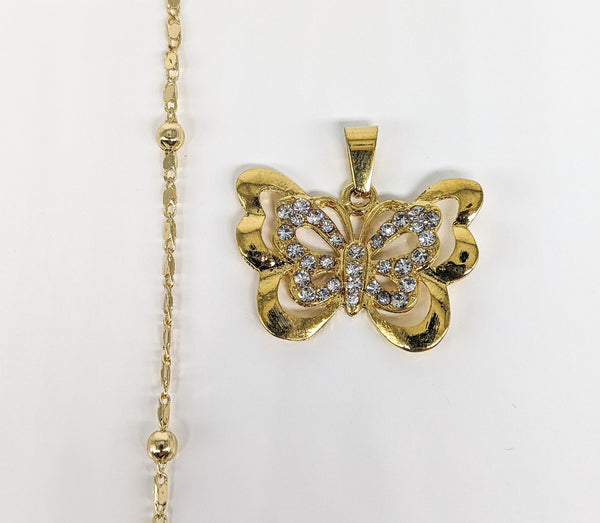 Plated Butterfly Pendant and Chain Set