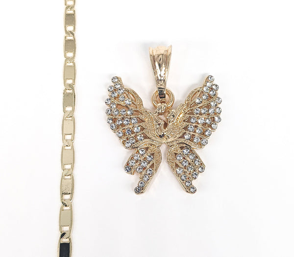 Plated Butterfly Pendant and Chain Set